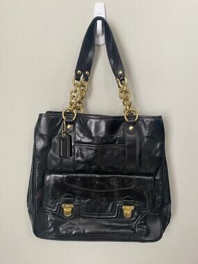 Vintage Y2K Coach Poppy Plushlock Black Leather Tote Shoulder Bag